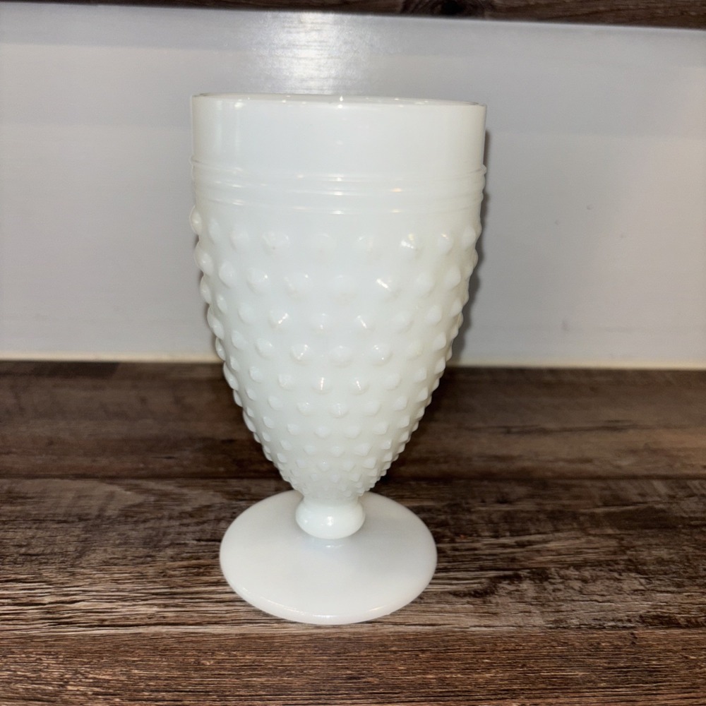 Anchor Hocking VINTAGE White Milk Glass Hobnail pedestal goblet 5.5" Tall